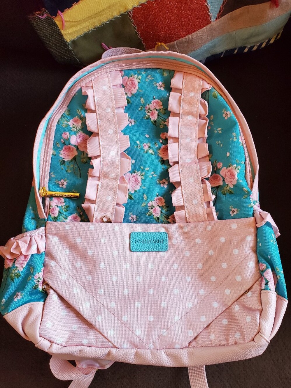 Posh Peanut Pink and Teal Floral Ruffled Kids Backpack